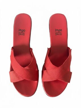 Impo Red Crisscross Stretch Slide Mules for Women